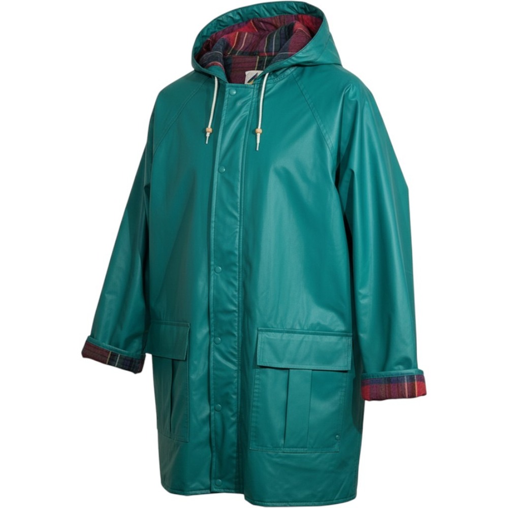 Vintage Misty Harbor Green Rain Coat Plaid Lined Hooded Slicker XL Gorpcore